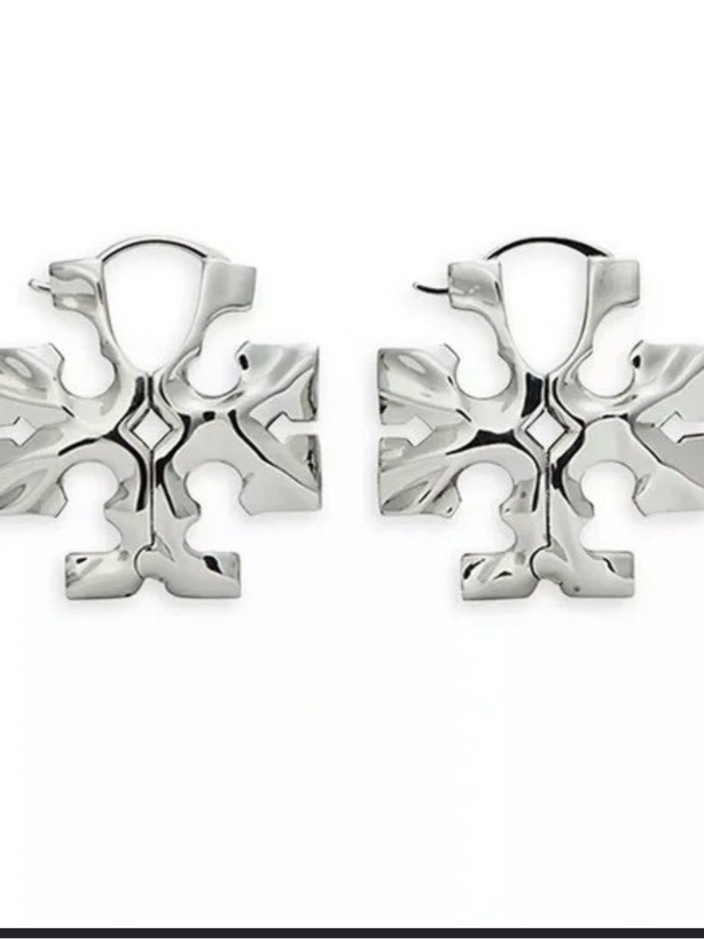 Tory Burch Silver Roxanne earrings featuring a polished Double T logo